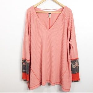 Free People Lovin' Leopard Thermal Top Pink Medium